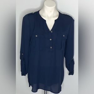 Navy Blue with gold buttons blouse.